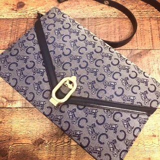 Authentic Celine Horse Carriage Violet x Navy Satchel Sling w Gold Buckle