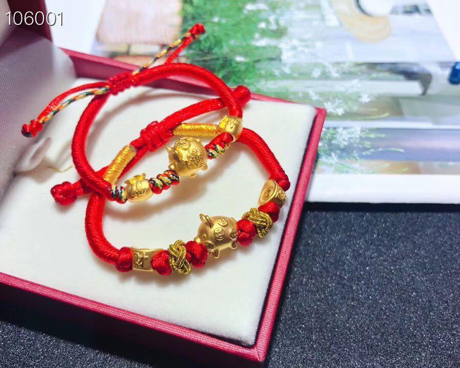 24K 999 Gold Pig Charm Bracelet set Women s Fashion Jewelry