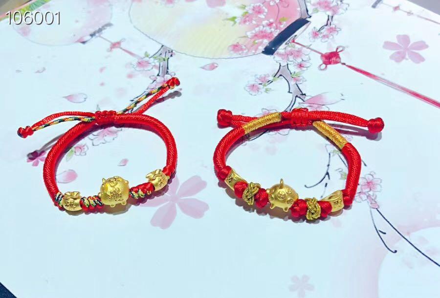 24K 999 Gold Pig Charm Bracelet set Women s Fashion Jewelry