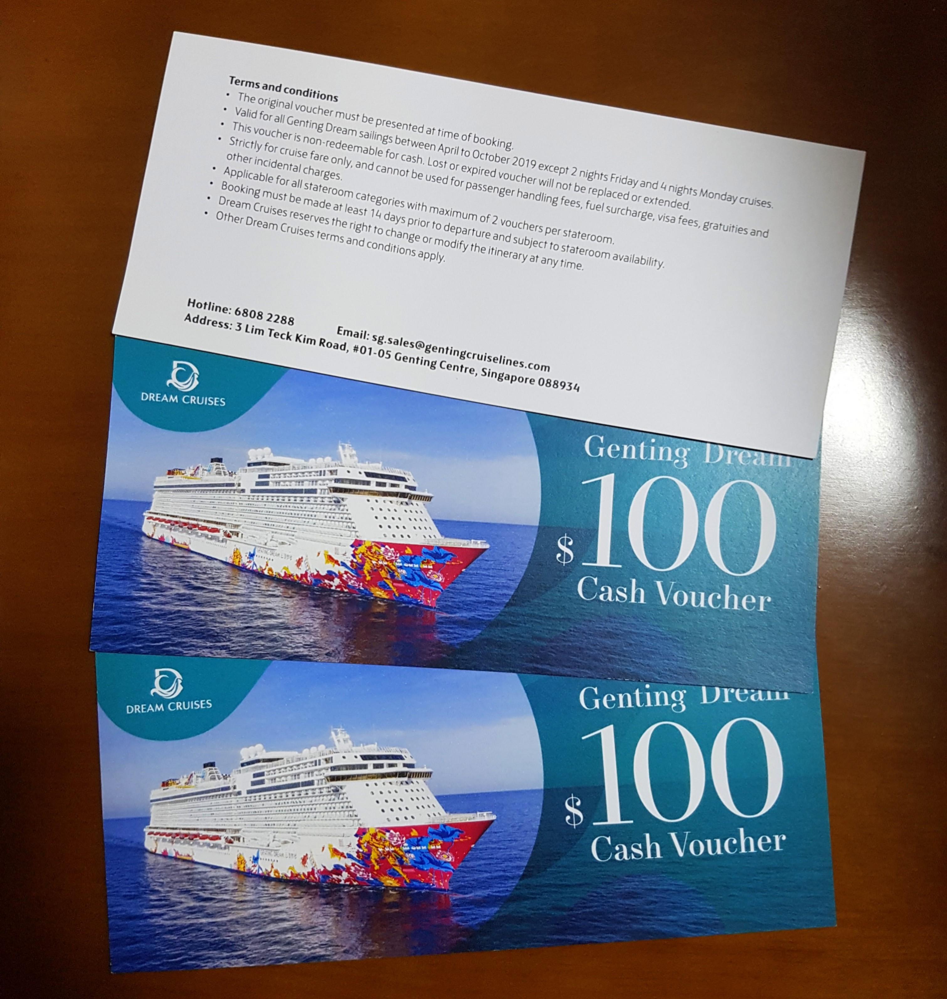 3pcs 100 Genting Dream Cruise Cash Voucher Tickets Vouchers Vouchers On Carousell