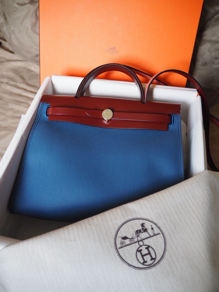 Hermes Herbag 31cm In Blue Sapphire & - D' Borse Boutique