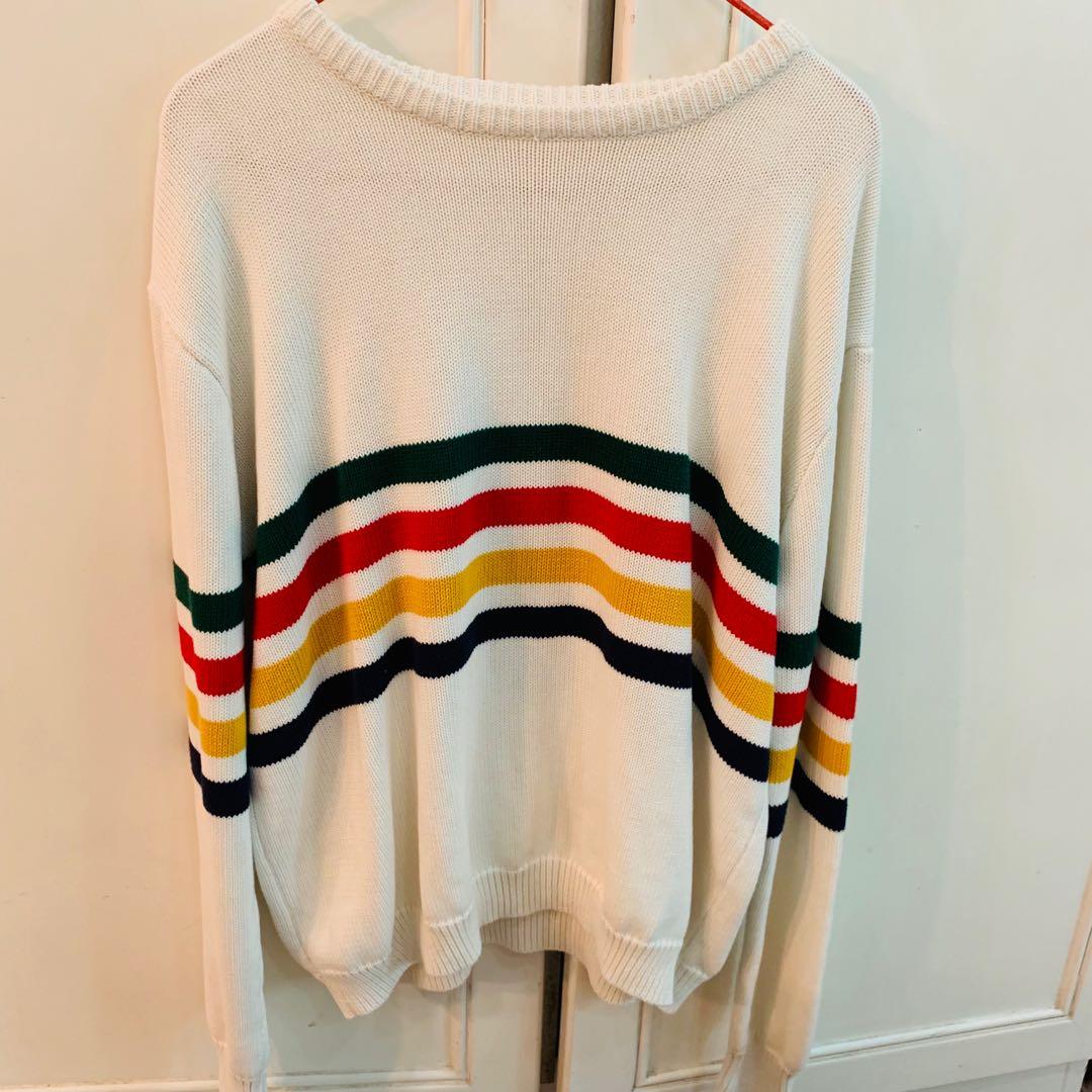 White sweater with outlet rainbow stripe