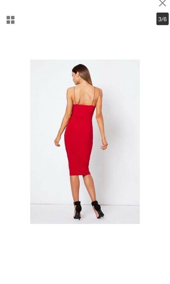 Club L red slinky spaghetti strap midi dress
