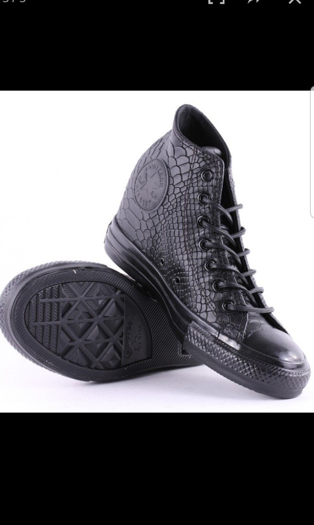 converse all star black reptile embossed high top wedge trainers