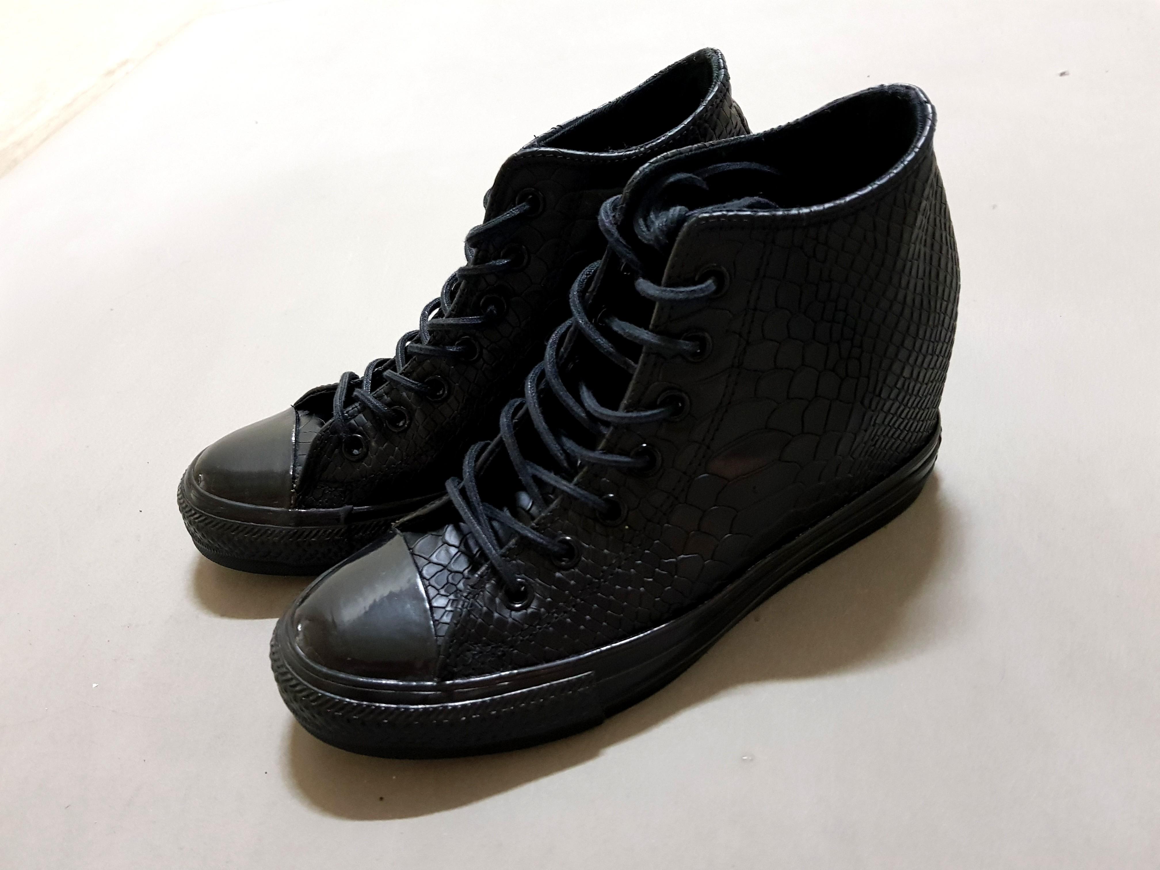 converse all star black reptile embossed high top wedge trainers