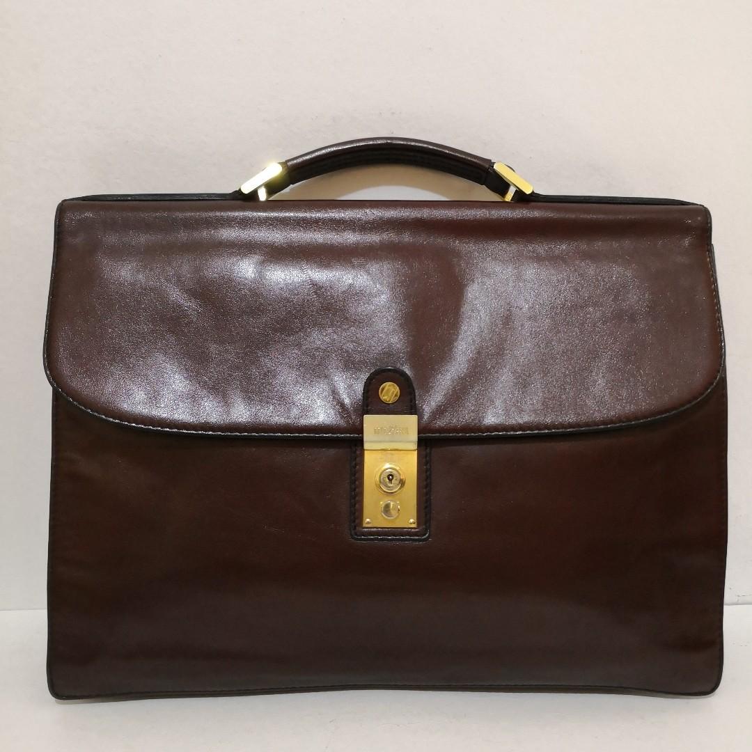 Gold Pfeil Burgundy Leather Briefcase with Keys Handmade in Germany