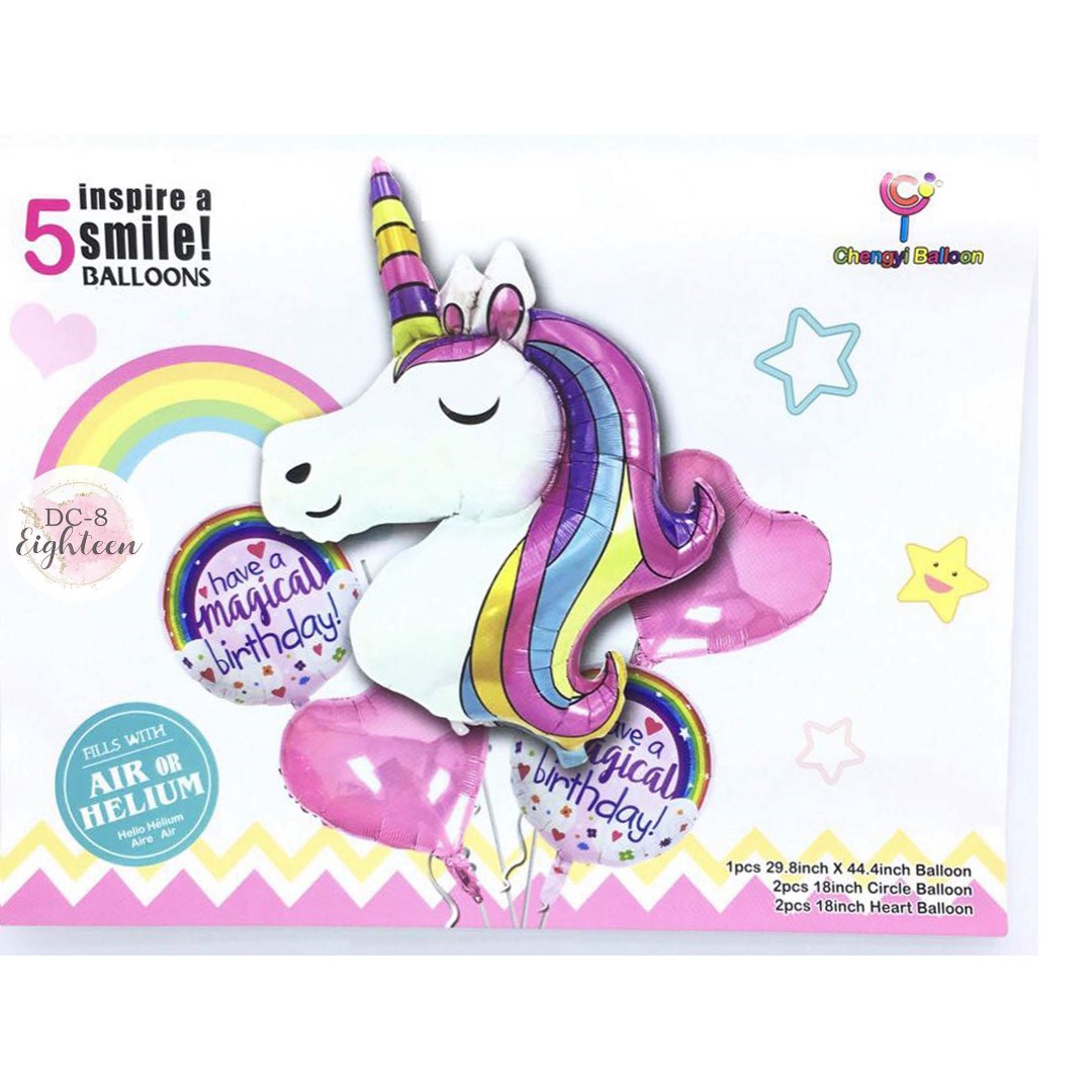 Unicorn Head Magical Foil Balloon Set 5pcs Design Craft Others