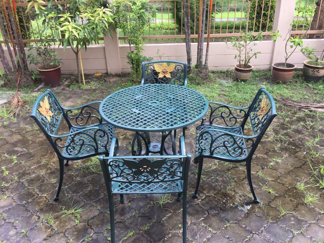 Victron Cast Iron Garden Table and Chair Set, Furniture & Home Living
