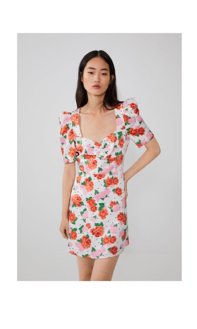 zara puff sleeve floral dress
