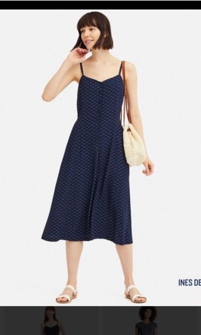 blue dress with white dots