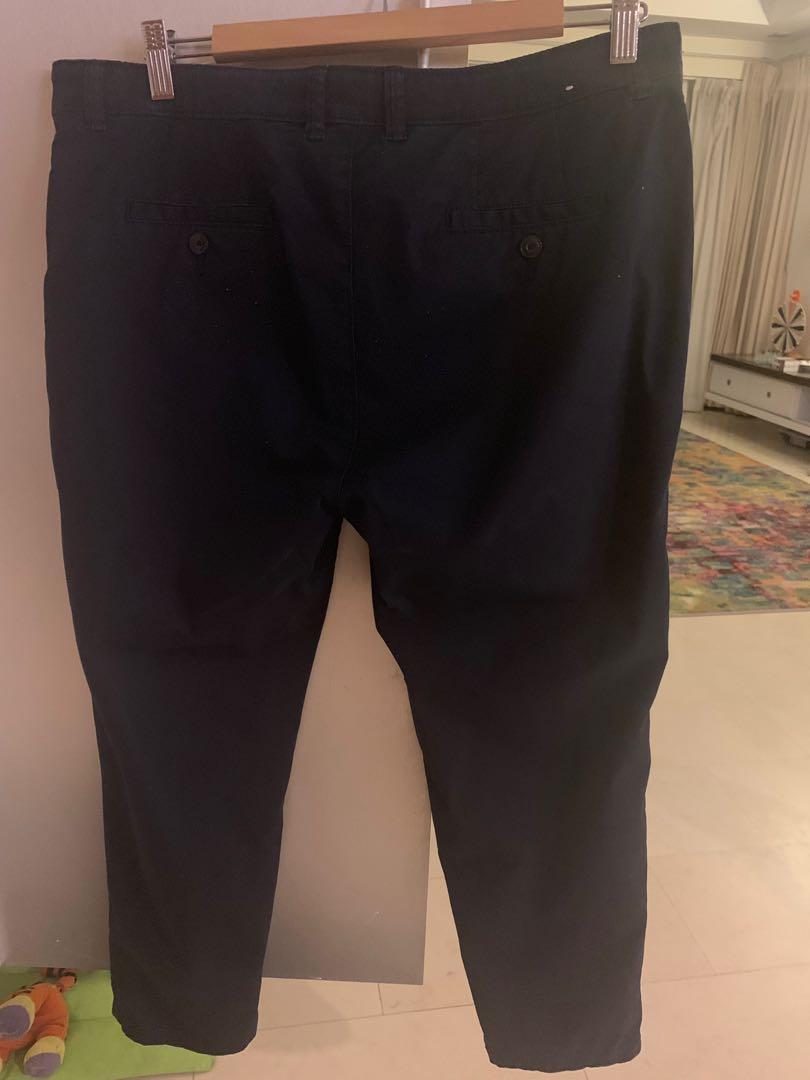 navy blue ankle grazer trousers