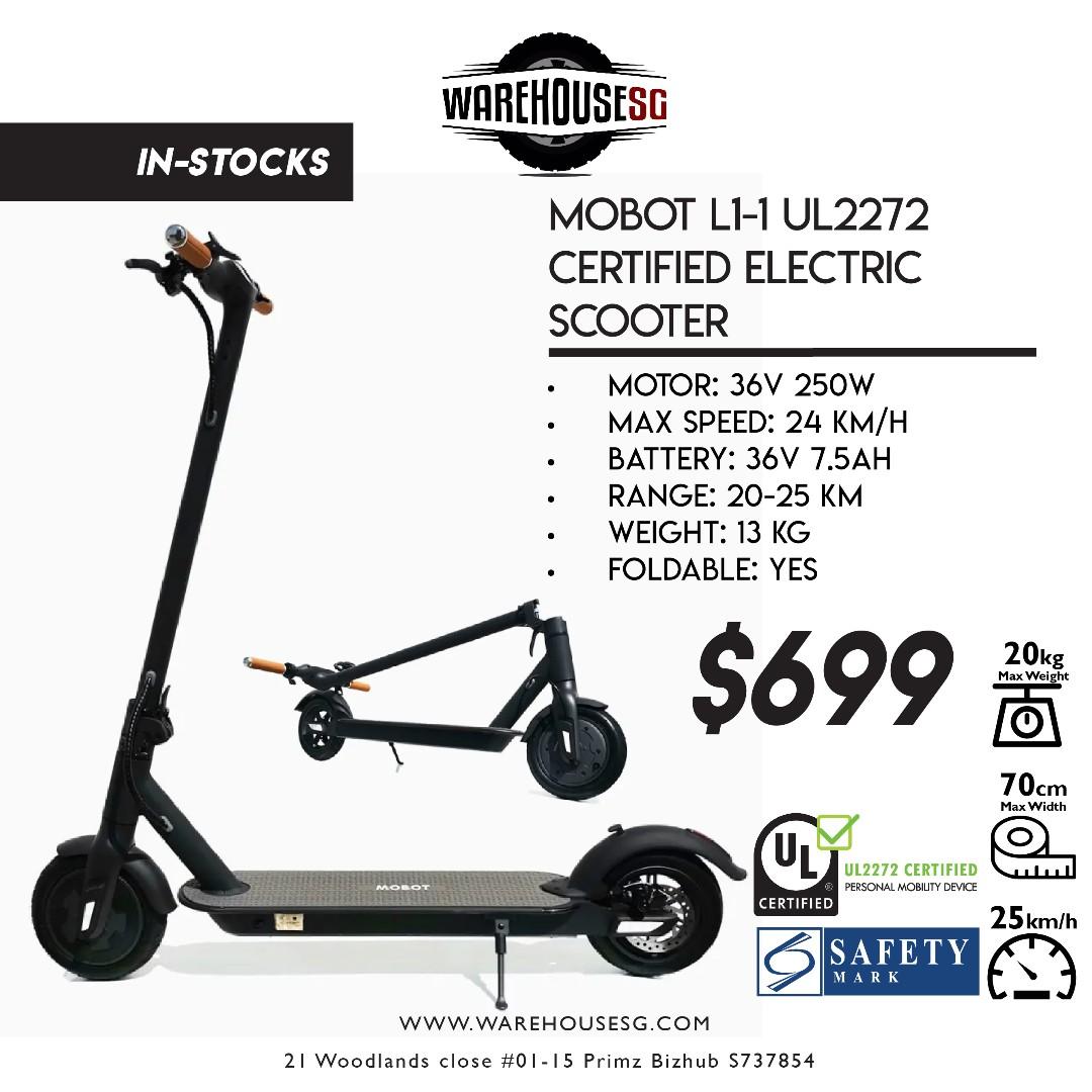 MOBOT L1 1 UL2272 Certified Electric Scooter DYU FIIDO TEMPO MAXIMALSG Sports Equipment PMDs E Scooters E Bikes E Scooters E Bikes on Carousell