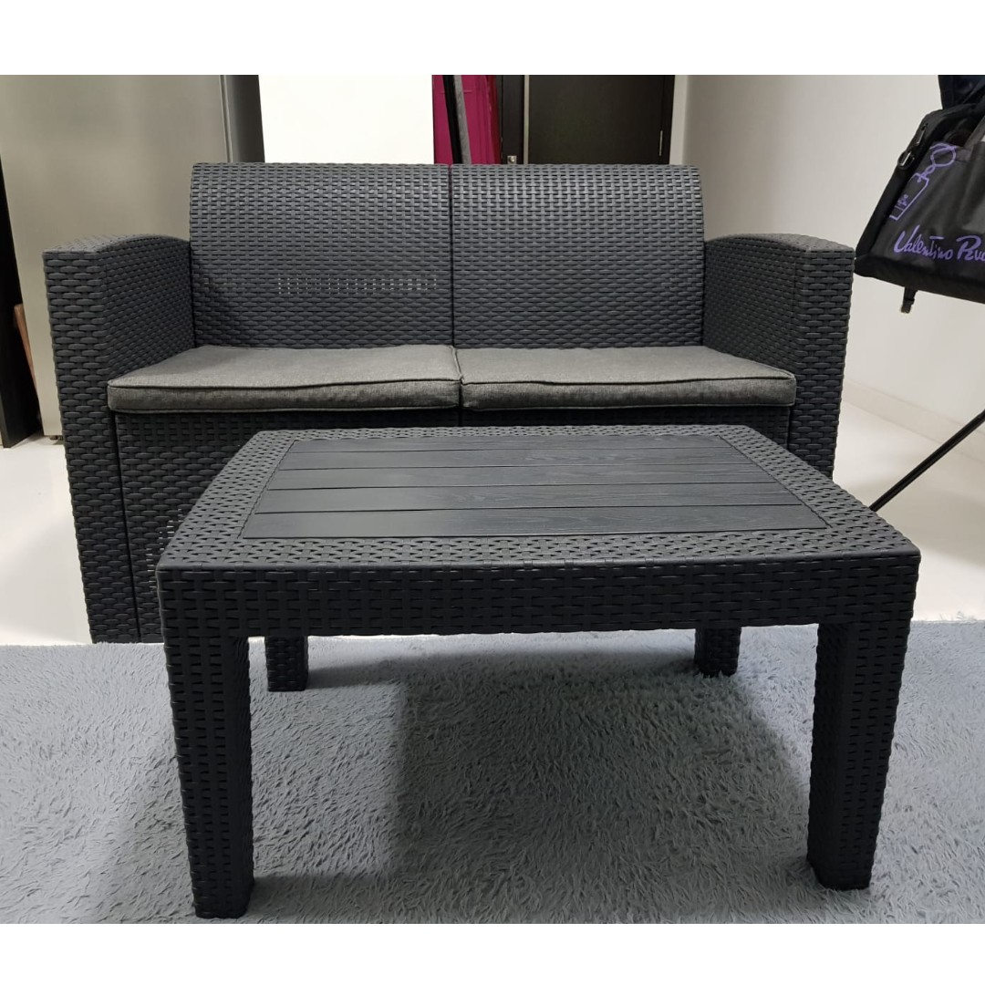 nina 2 seater sofa and nina coffee table dark grey