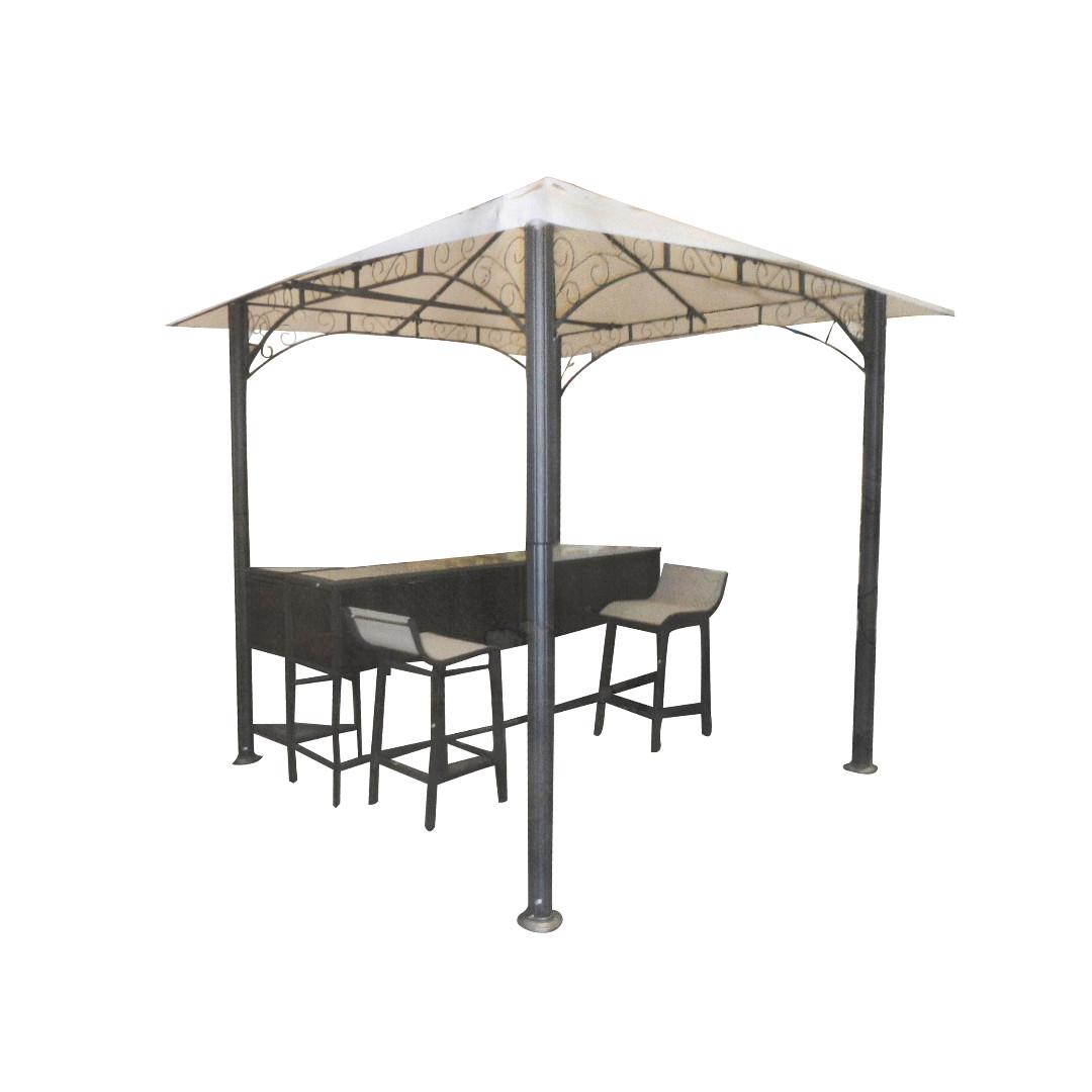 Outdoor Gazebo Set Rattan Weave Bar With Tiles On Top Of Bar Table