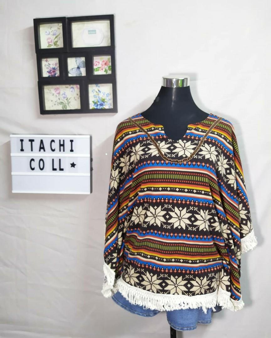 Preloved / Ukay Boho Poncho (Category: Traditional & Ethnic wear) located in San Pablo. Submitted by itachicollection (Listing ID 251987275, Image 1). Description: Preloved ❄️ Large to XL Good as new 💜 P199.00 only - Thank you and Godbless 😘 Some of the clothes color/texture maybe a bit different because of the lighting of camera. Will indicate if it's Flawless or with Flaw. All clothes are washed and to wear..