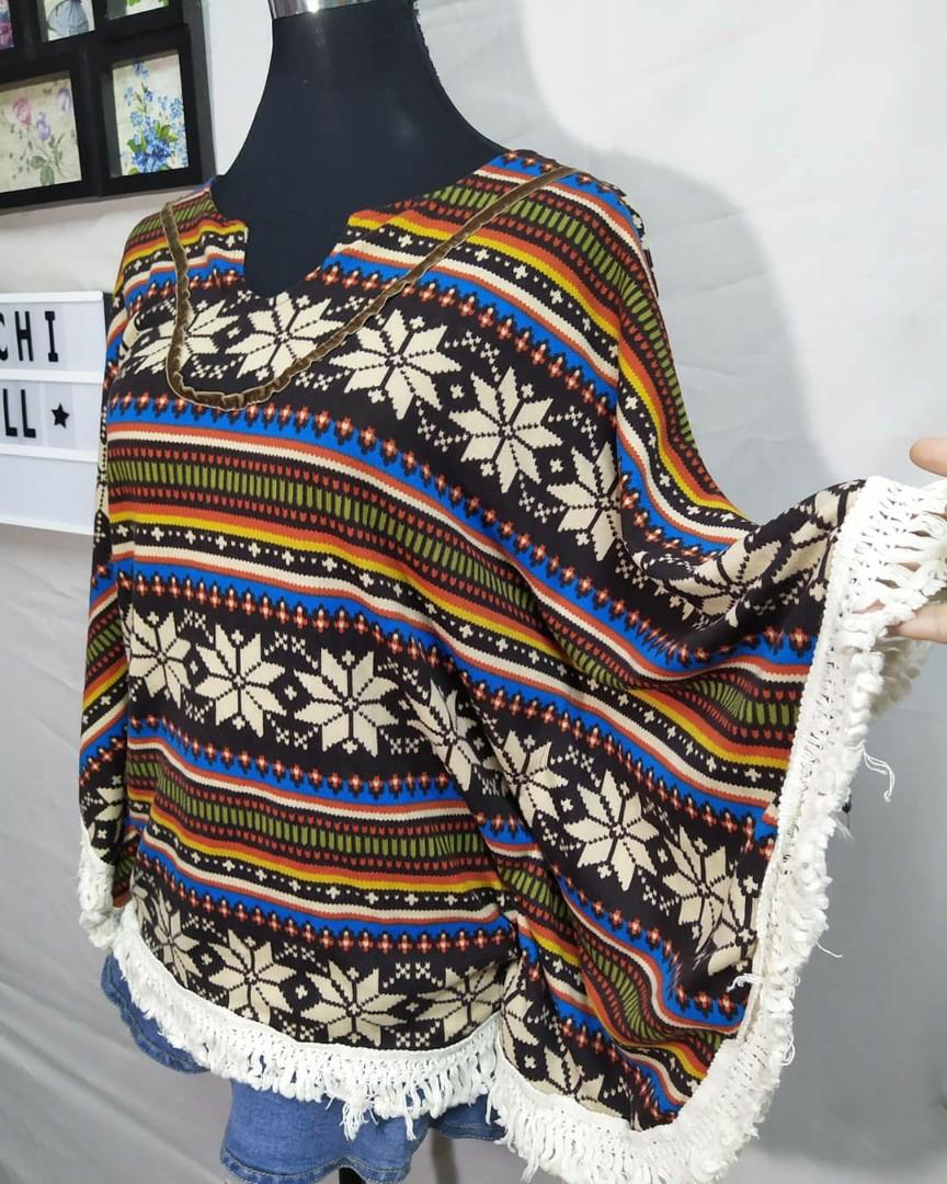 Preloved / Ukay Boho Poncho (Category: Traditional & Ethnic wear) located in San Pablo. Submitted by itachicollection (Listing ID 251987275, Image 2). Description: Preloved ❄️ Large to XL Good as new 💜 P199.00 only - Thank you and Godbless 😘 Some of the clothes color/texture maybe a bit different because of the lighting of camera. Will indicate if it's Flawless or with Flaw. All clothes are washed and to wear..