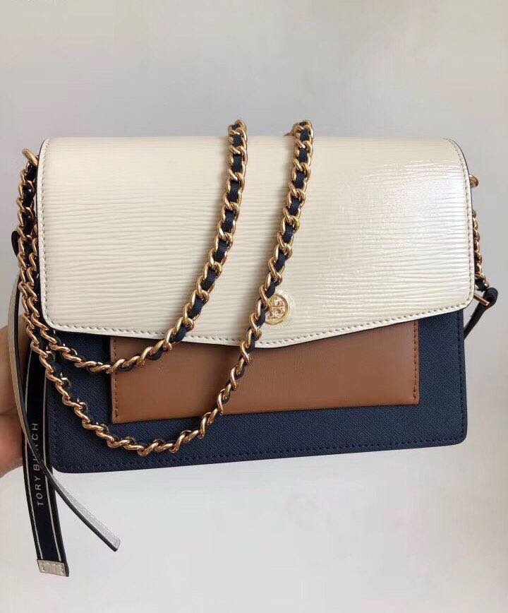 TORY BURCH ROBINSON MIXED MATERIALS SHOULDER BAG