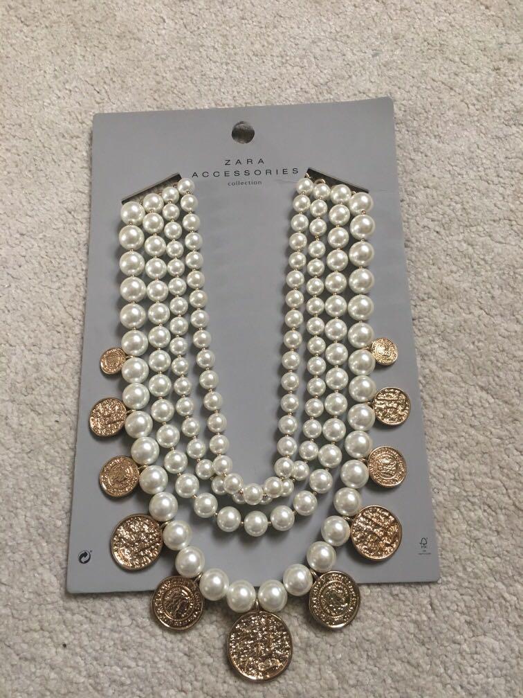 Zara Pearl and Gold Coins Necklace