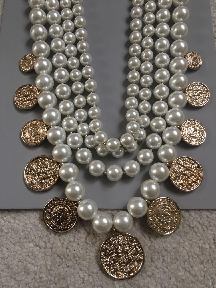 Zara Pearl and Gold Coins Necklace