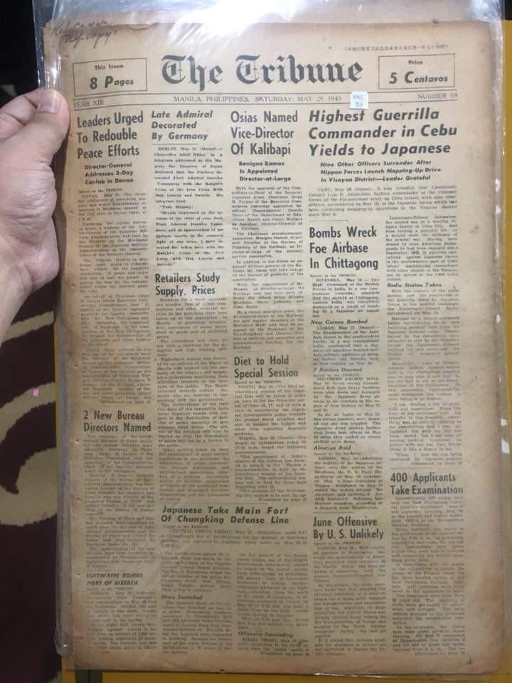 1943 WW2 Japanese Occupation newspapers (Category: Vintage Collectibles) located in Makati City. Submitted by doodsvac (Listing ID 252222835, Image 1). Description: Own a piece of 🇵🇭 WWII history for 2500 each only. Complete..