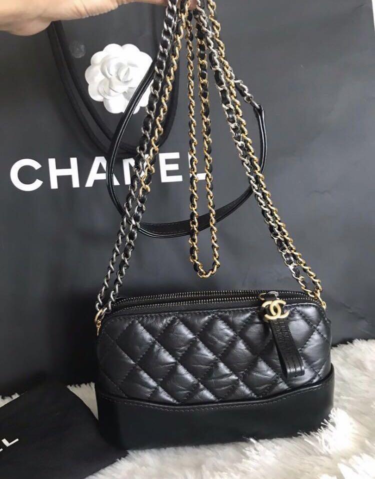 Chanel Gabrielle Hobo Bag Diamond Gabrielle Quilted AgedSmooth Small Black   US
