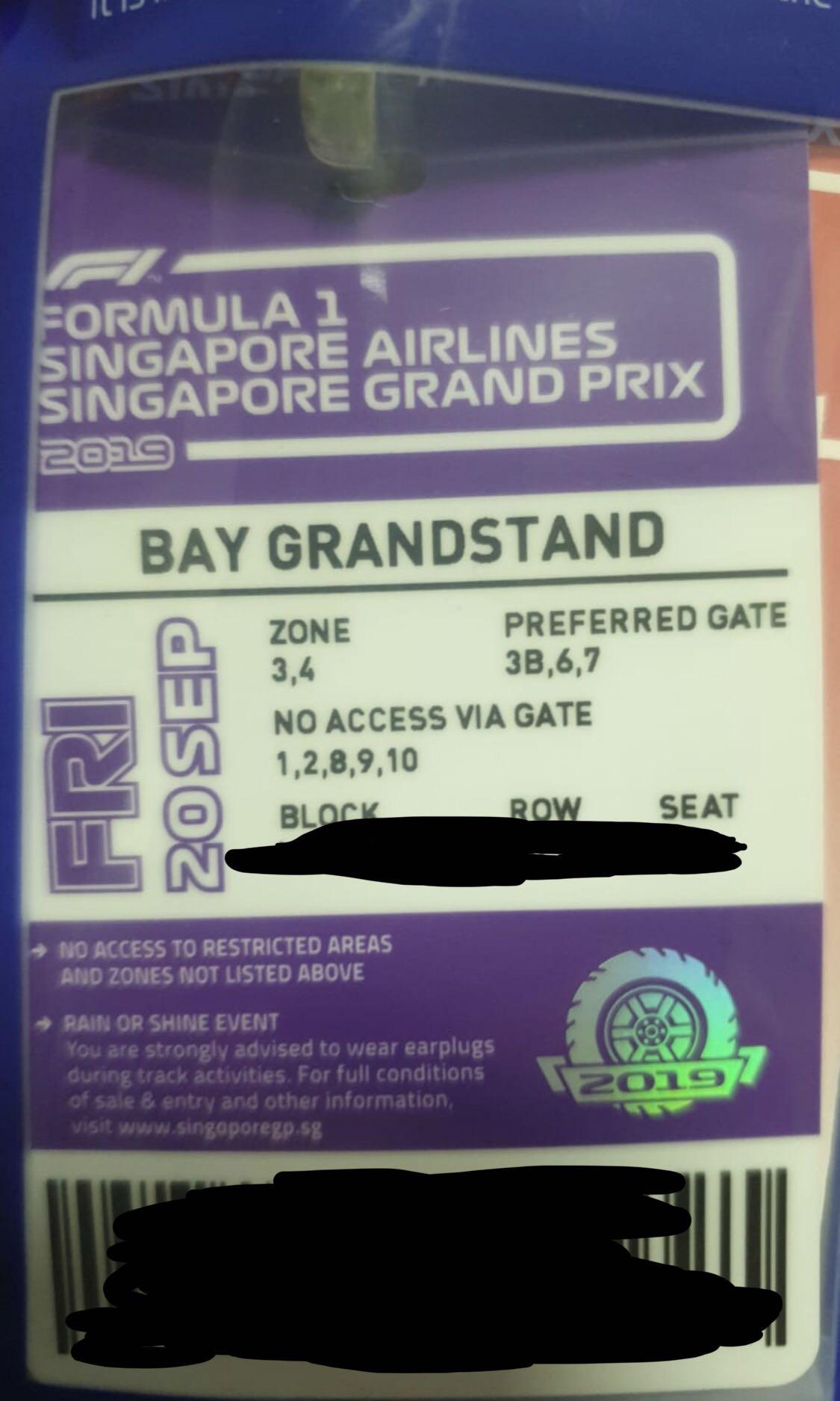 F1 Friday Bay Grandstand (4tickets), Tickets & Vouchers, Local