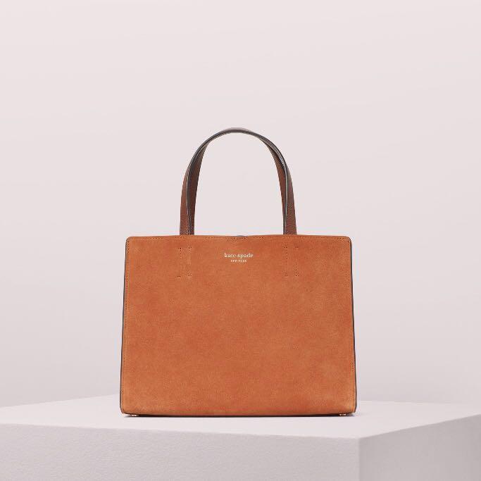 Kate Spade Sam Suede Medium Satchel Handbag Slingbag Crossbody Amber Orange Brown Rust Copper
