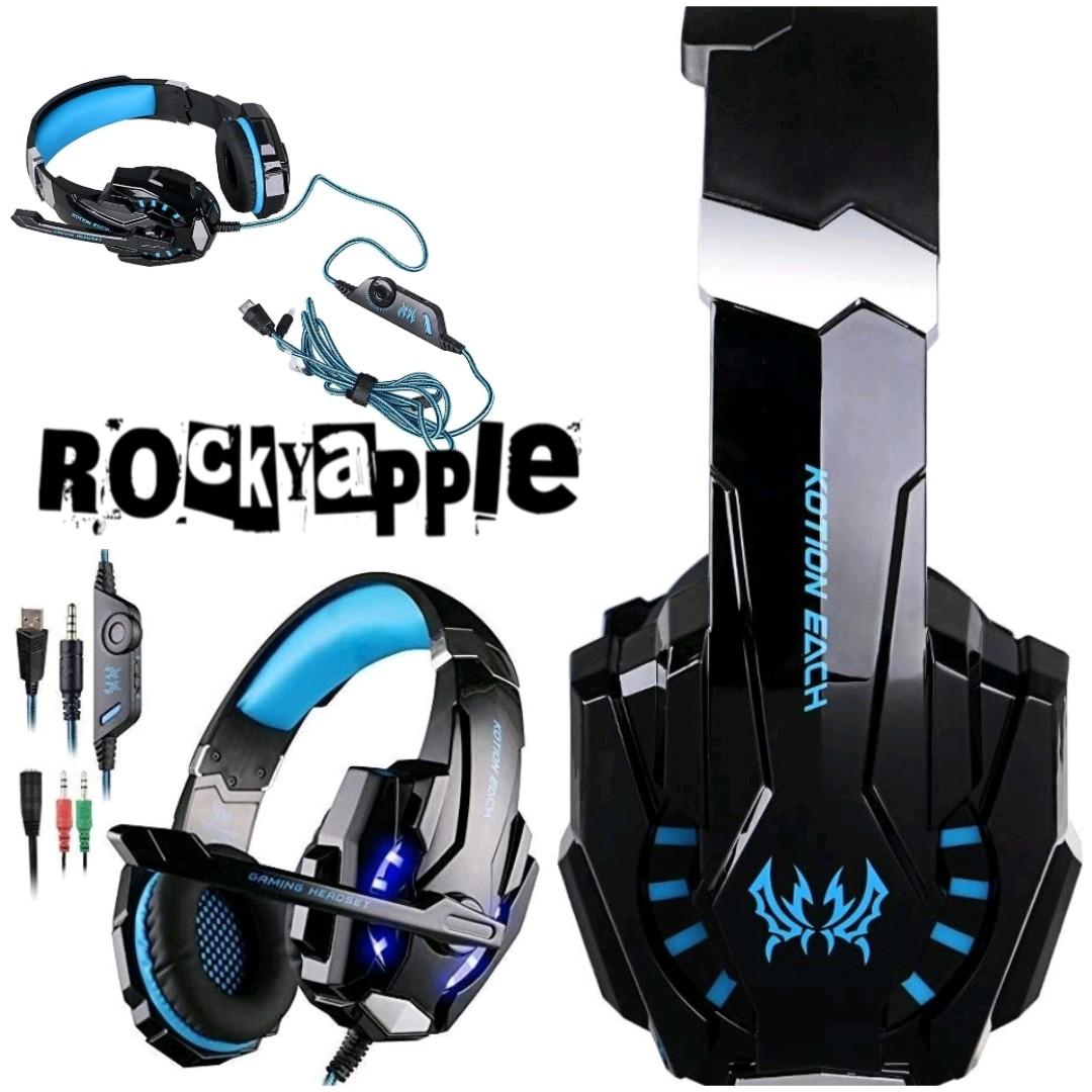 Black Blue KOTION EACH G9000 Headset 3.5mm Game Gaming Headphone Earphone with Microphone LED Light for Laptop Tablet/ Mobile Phones/ PS4 