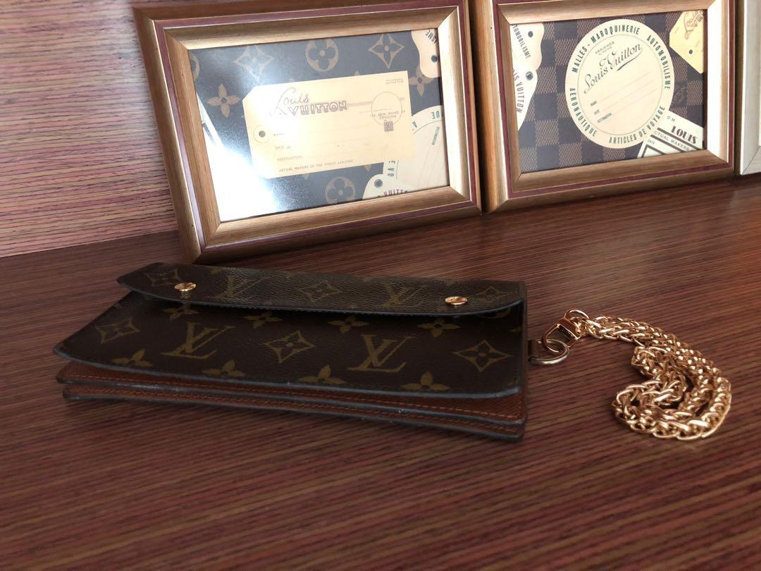 Louis Vuitton Brown Signature Monogram Damier Accordeon GM Chain Gold Made France Wallet