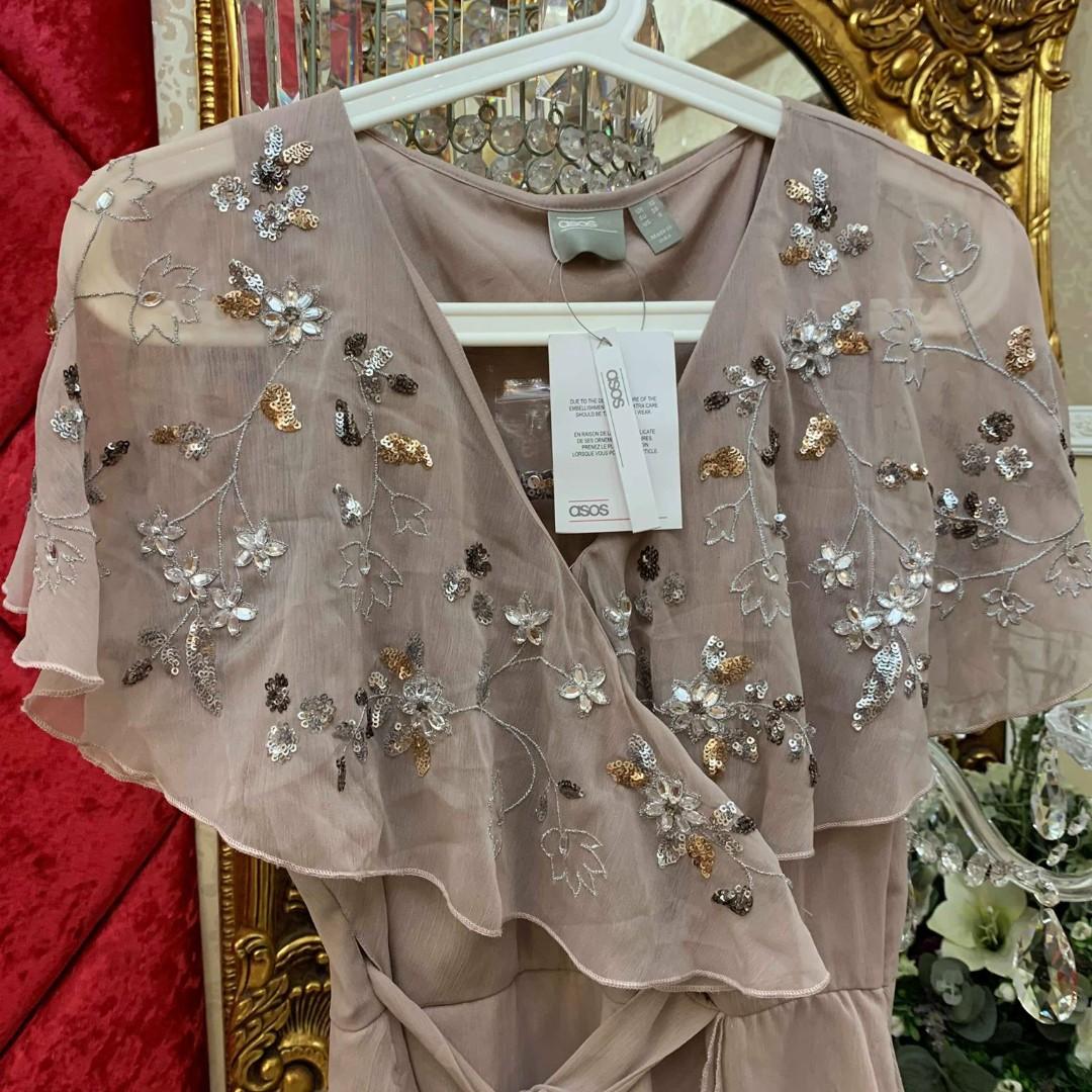 BNWT STUNNING ASOS DESIGN midi dress with cape back and dipped hem in embellishment Women s Fashion Tops Sleeveless on Carousell