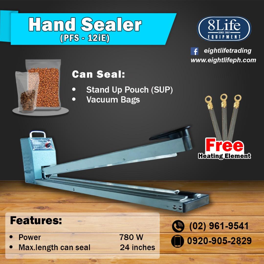 Plastic Impulse Hand Sealer 24 inch sealing (Category: Food Organization & Storage) located in Valenzuela. Submitted by eightlife_equipment (Listing ID 252210237, Image 2). Description: OTHER AVAILABLE PRODUCTS: • Vacuum Bags • Foot Sealer Series • Band Sealer • Induction Sealer Series • Shrink Machine Series • Coding and Labeling Machines • Air Compressor • Weighing Scale • Manual Forklift Pallet Stacker • Electric capping machine • Portable Bag