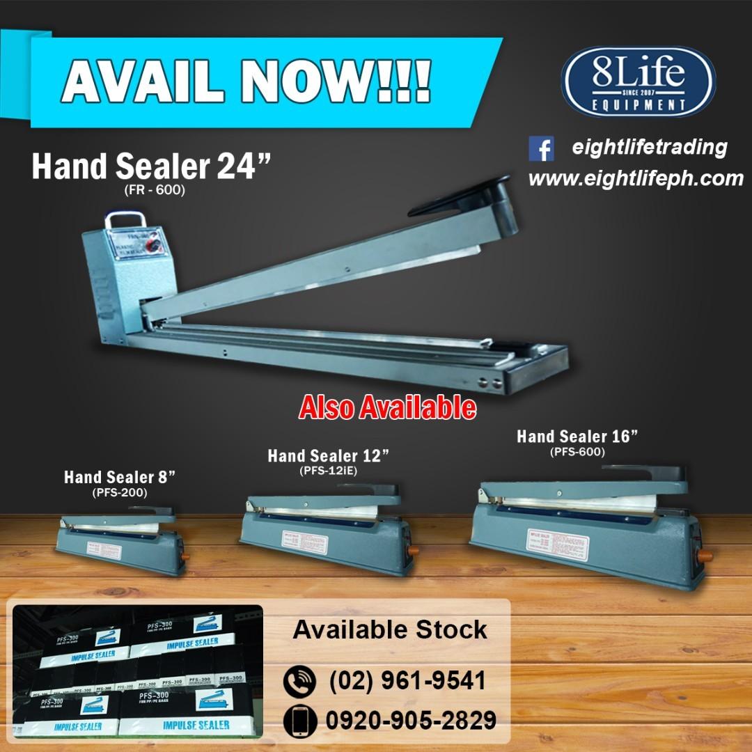 Plastic Impulse Hand Sealer 24 inch sealing (Category: Food Organization & Storage) located in Valenzuela. Submitted by eightlife_equipment (Listing ID 252210237, Image 3). Description: OTHER AVAILABLE PRODUCTS: • Vacuum Bags • Foot Sealer Series • Band Sealer • Induction Sealer Series • Shrink Machine Series • Coding and Labeling Machines • Air Compressor • Weighing Scale • Manual Forklift Pallet Stacker • Electric capping machine • Portable Bag