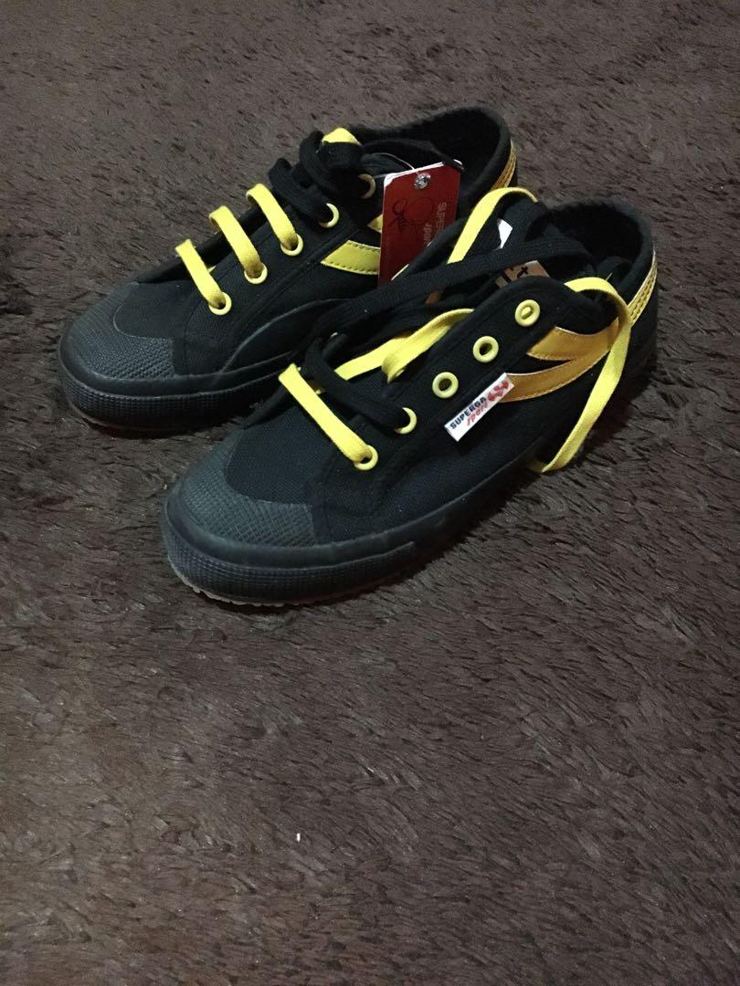 Superga 2750 Cotu Panatta Black Yellow, Fesyen Pria, Sepatu