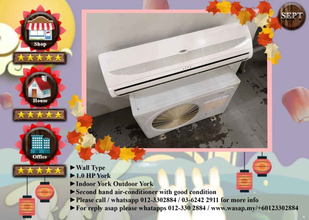 York 1.0HP Wall Type Second Hand Air Conditioner AC8867, TV & Home