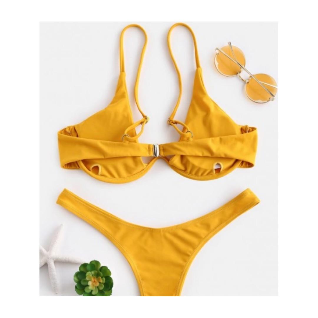 ZAFUL Push Up Plunge Bathing Suit Bikini Bright Yellow M