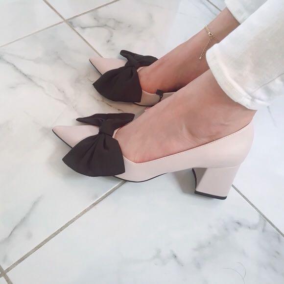 pastel pink block heels