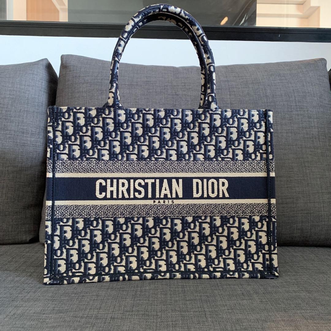 Authentic Dior Oblique Small Book Tote Bag Navy Blue