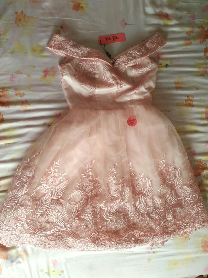 BNWT Chi Chi London Lace off shoulder dress in pink Women s