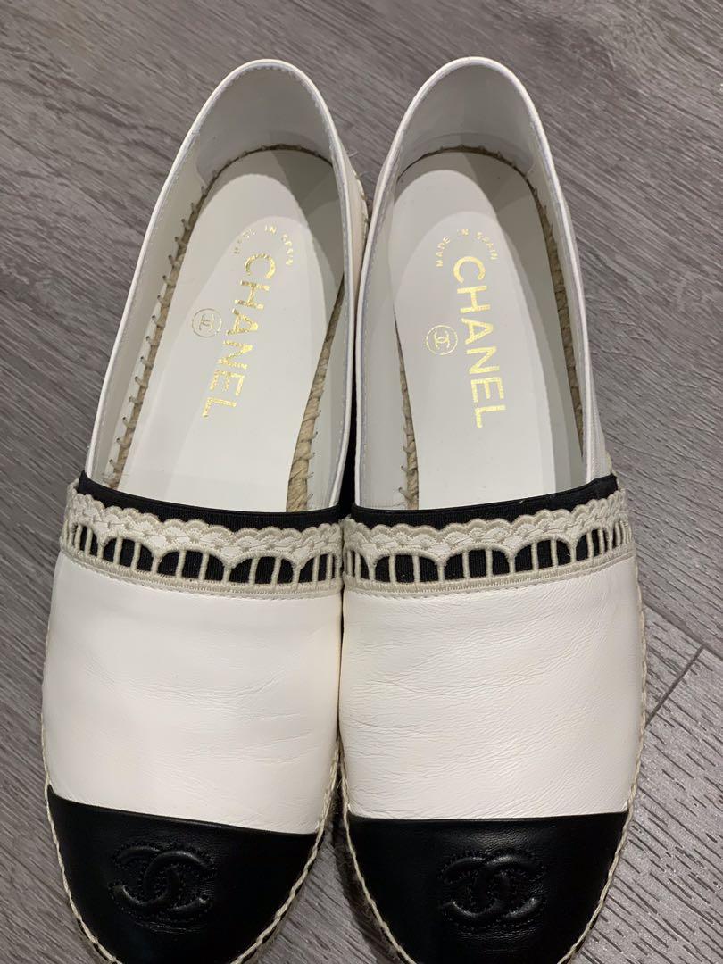 white leather chanel espadrilles