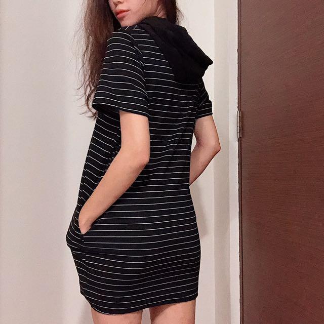 forever21 striped tshirt dress with cutie hoodie petite Women s Fashion Tops Sleeveless on Carousell