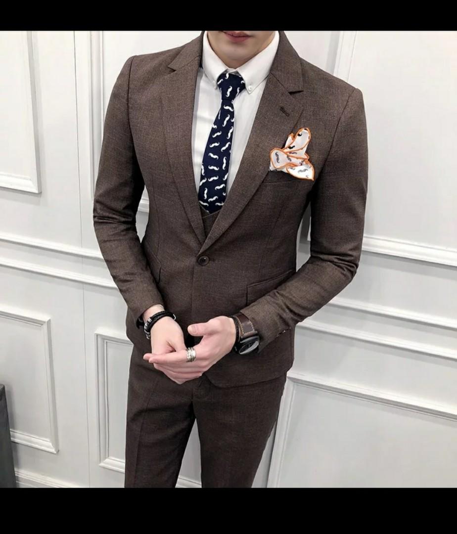 Grey Brown Men Suit 2 Pc Jacket Pants Men S Fashion Clothes