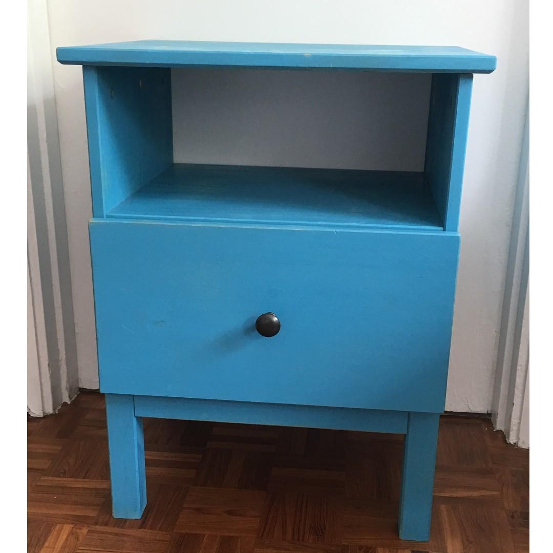 Hemnes Ikea Wood Bedside Table Blue Original Natural Furniture