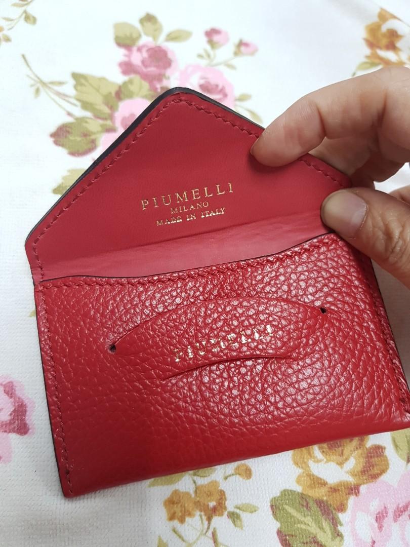 Piumelli Envelope Card Holder Red Leather Italy Ladies Business ID