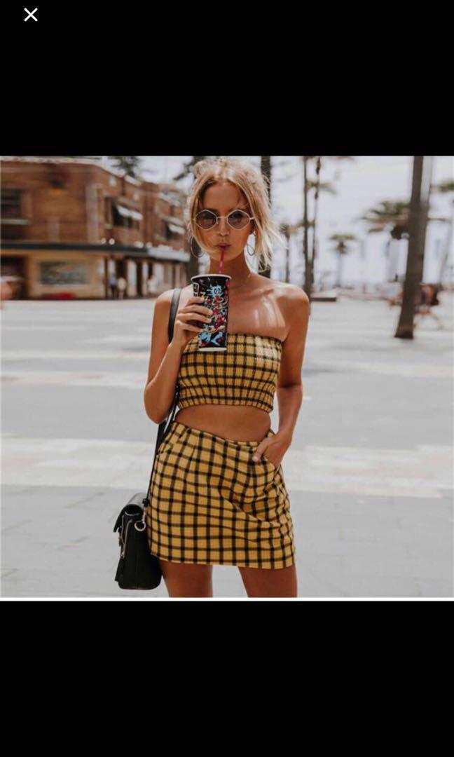 yellow checkered two piece set
