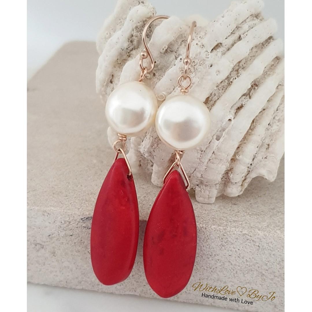 Red coral earrings 14k gold best sale