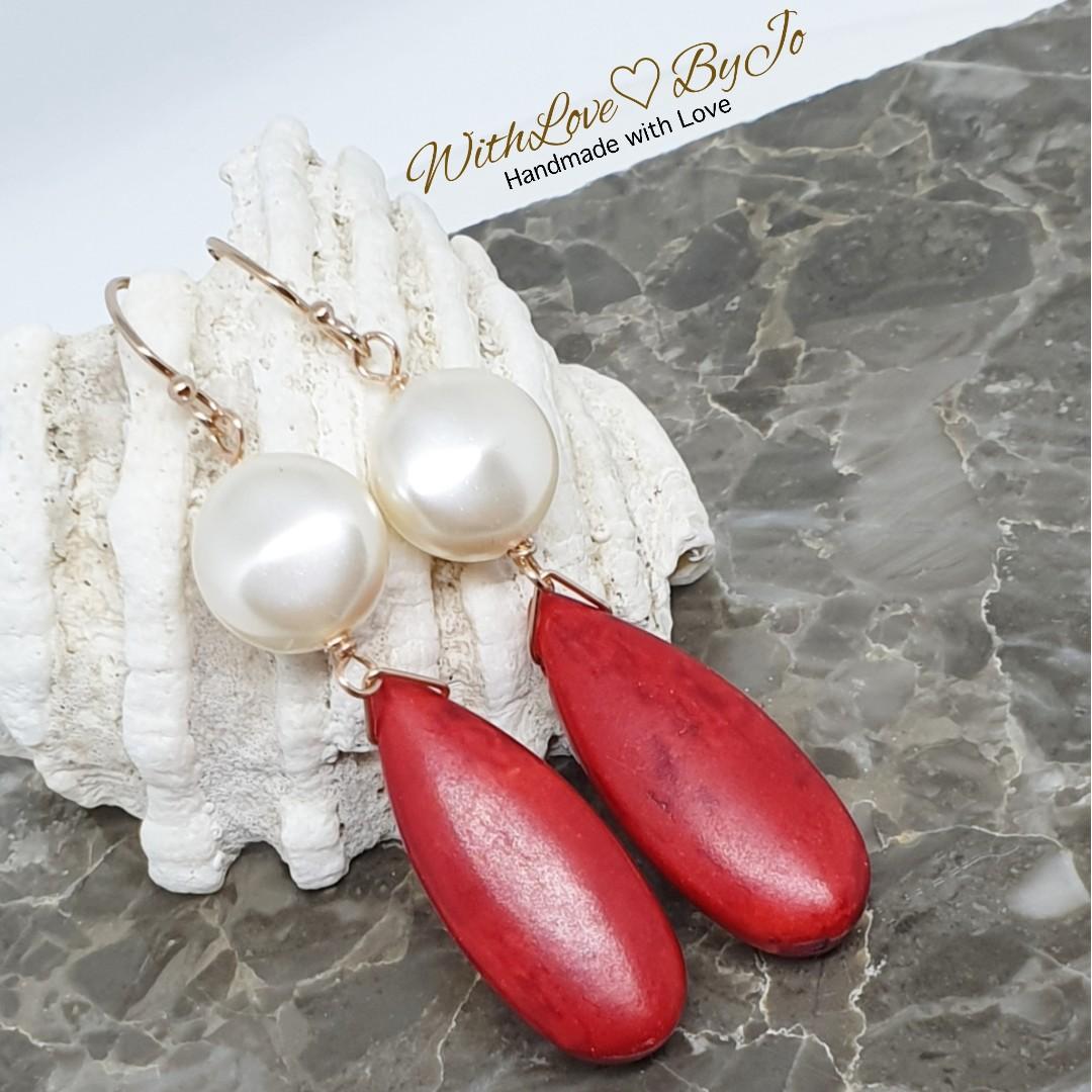 Red coral cheap earrings 14k gold