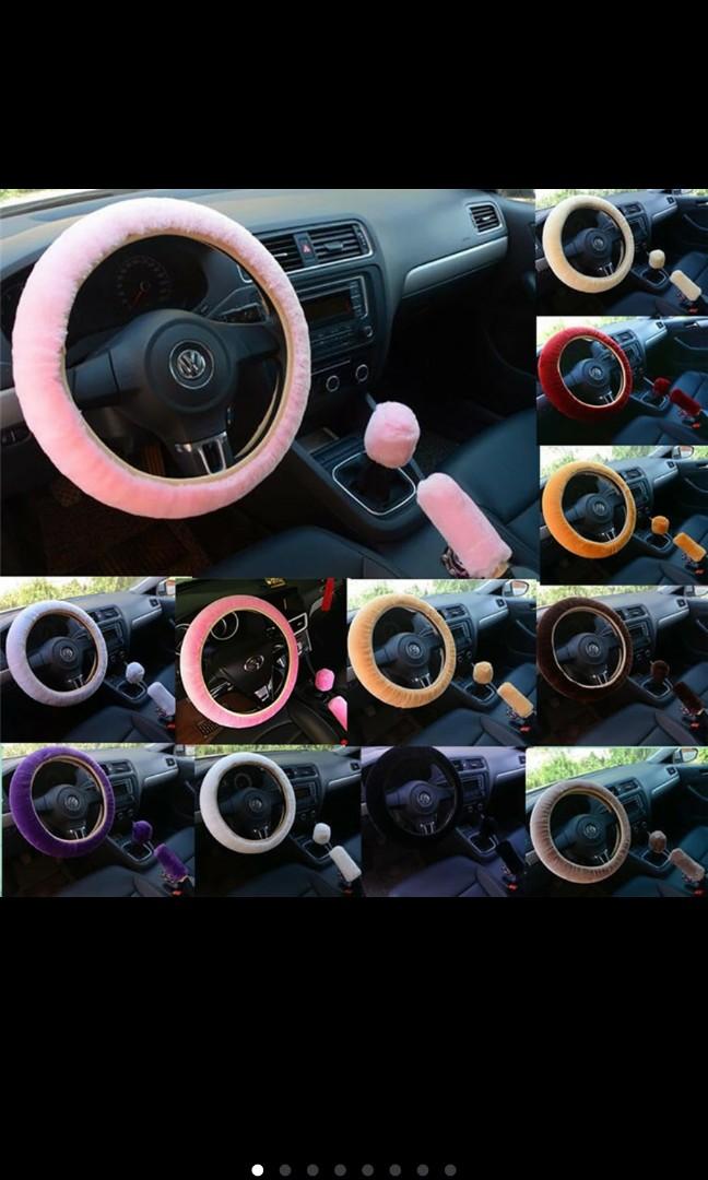 3pcs Set Car Wheel Cover Case Steering Handbrake Automotive Interior Plush Car Accessories Accessories On Carousell