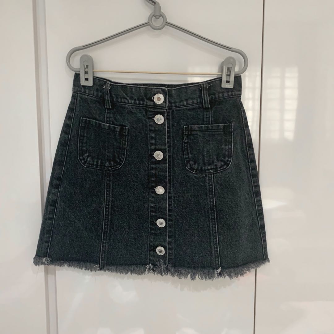 black denim button up skirt