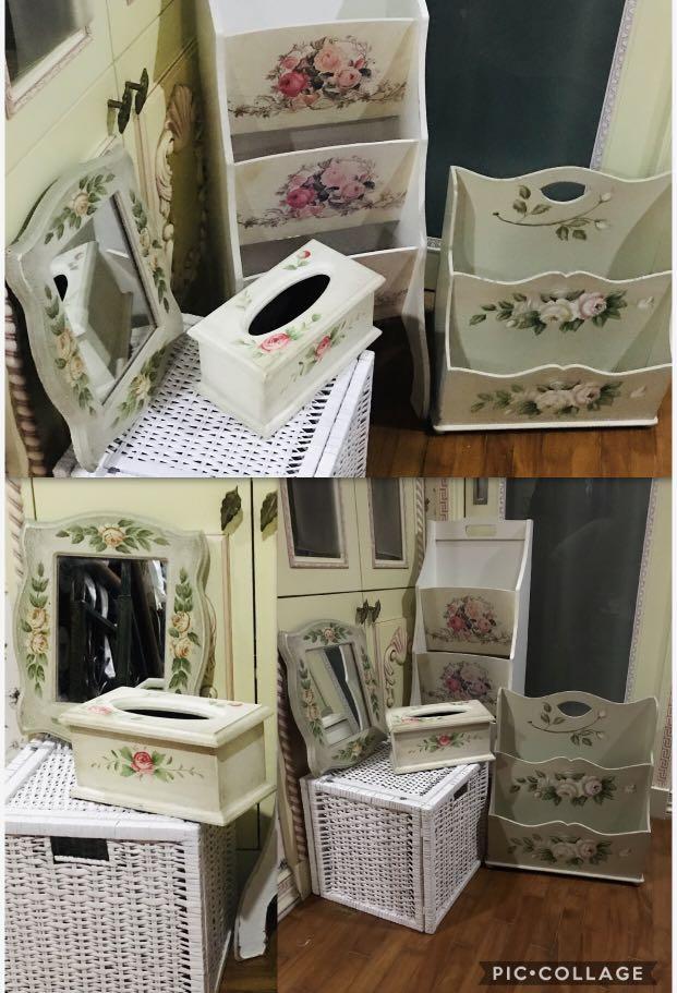 Astoria Set Of 2 Hand Painted Wall Mirror Tissue Box Cover Hand Painted Wall Mirror