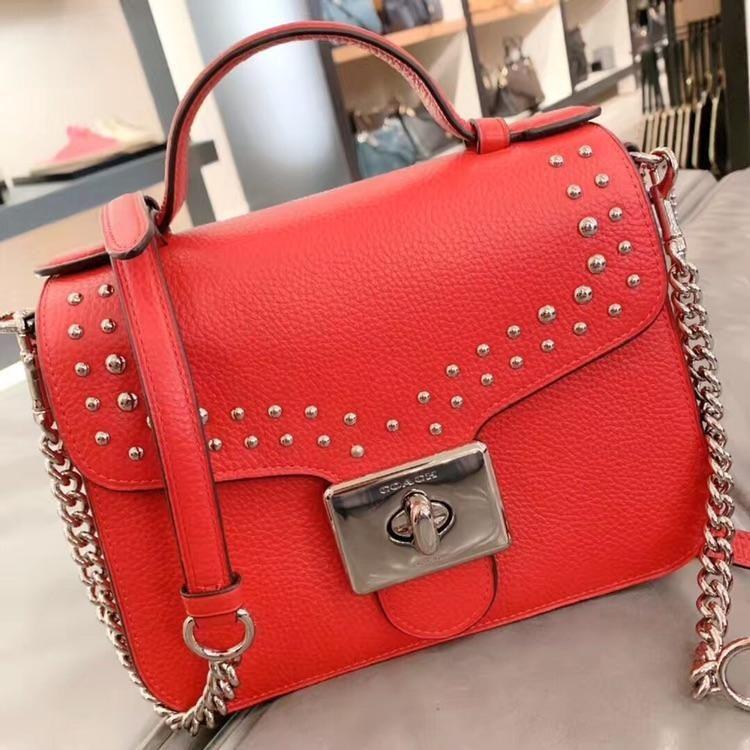 COACH CASSIDY TOP HANDLE CROSSBODY WITH RIVETS SV BRIGHT CARDINAL
